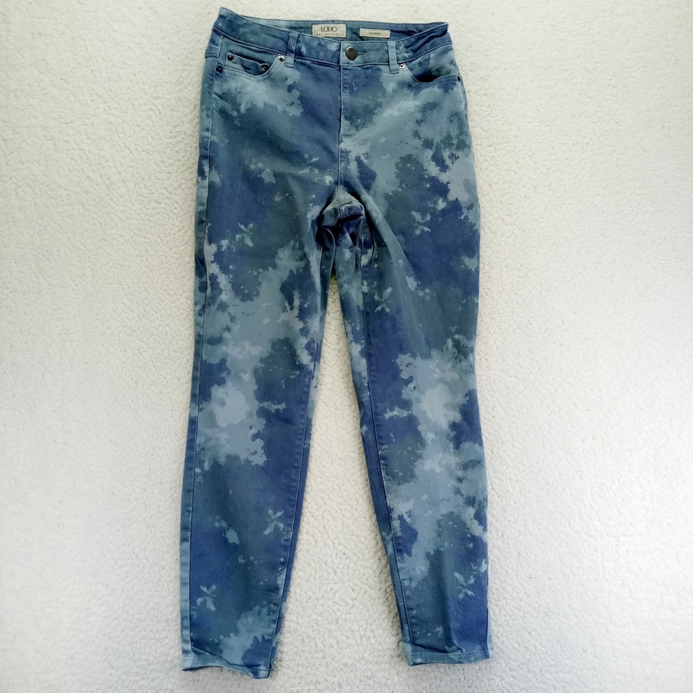 LOGO Lori Goldstein Blue Tie Dye Cloud Wash Skinny Jeans Womens Size 4 Stretch